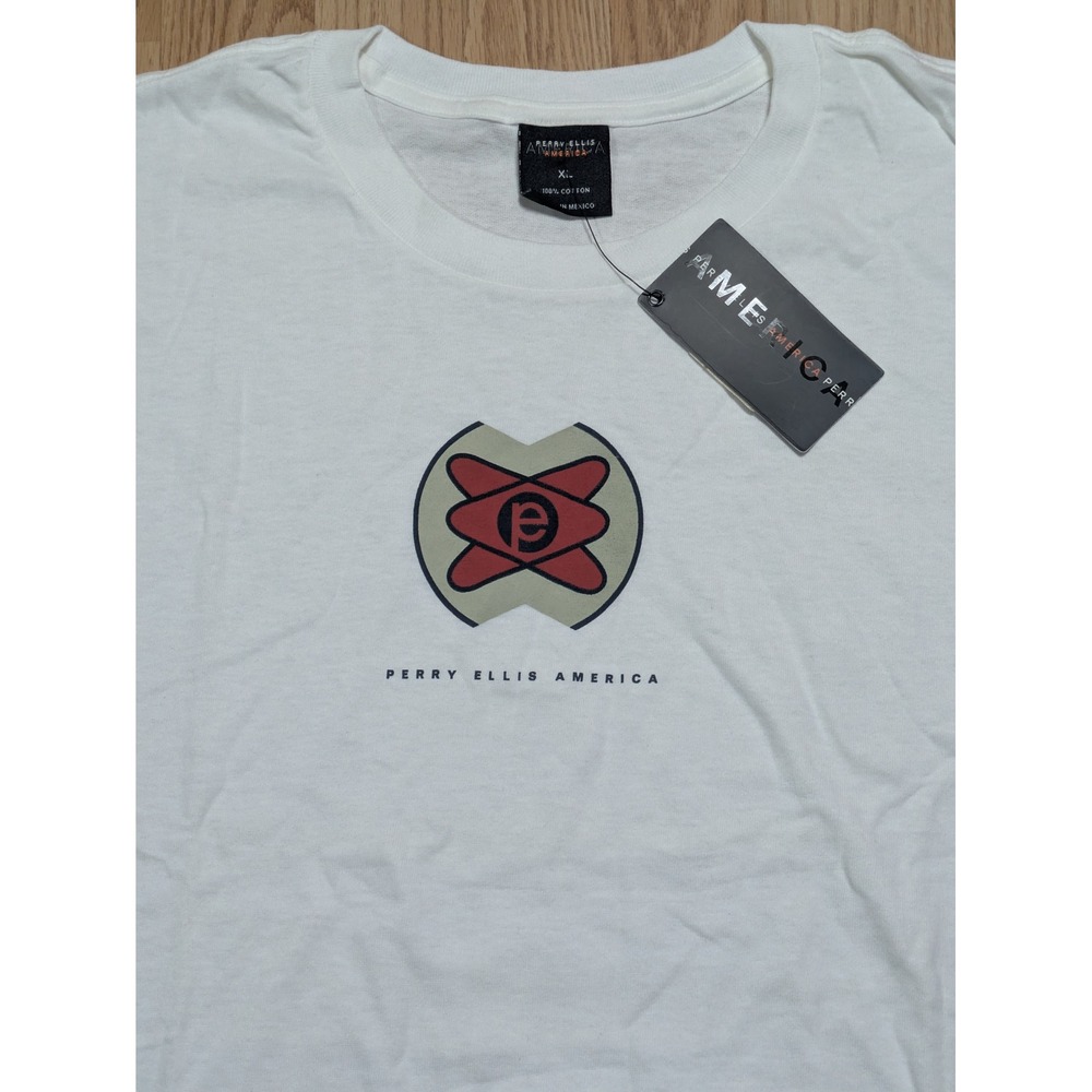 Perry Ellis America Mens Vintage Y2K Graphic Logo T-Shirt White XL